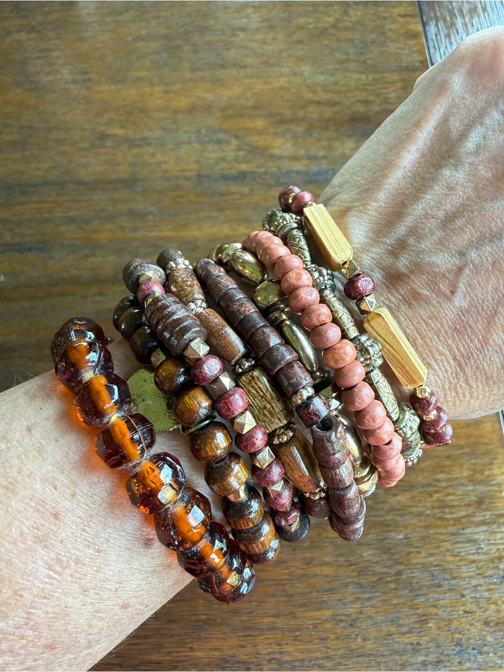 New Stackable Mixed Bead Bracelet Set in Browns and Golds